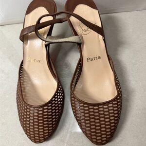 Christian Louboutin Brown Leather Heels with Net Pattern